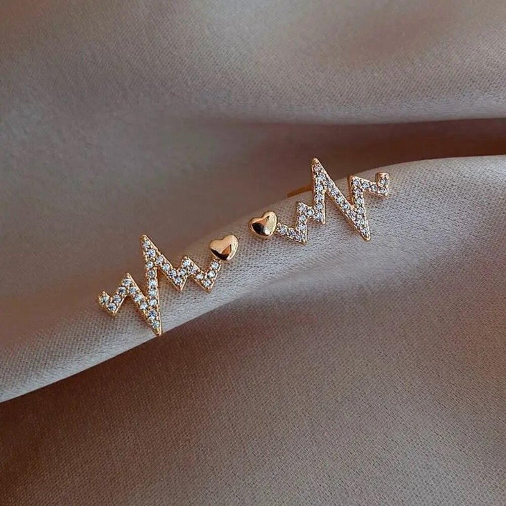 "Warrior" Heartbeat Diamond Minimalist EKG Everyday Nurse/Doctor Stud Earrings
